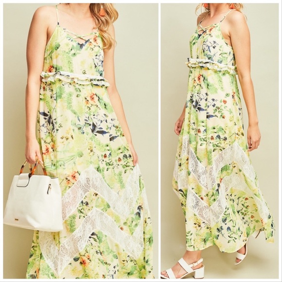 Tropical Lemon Green Resort Maxi Dress - Picture 5 of 12